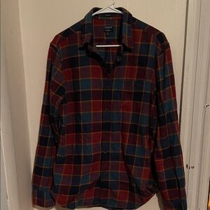 J. Crew Men's Burgundy & Teal Plaid Button-Down Shirt
